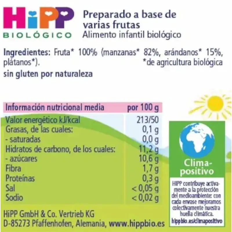 Hipp Bio Tarrito De Manzana Con Arándano Y Plátano, 190 G