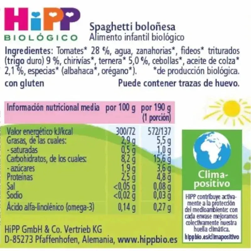 Hipp Bio Tarrito De Spaghetti Boloñesa, 190 G