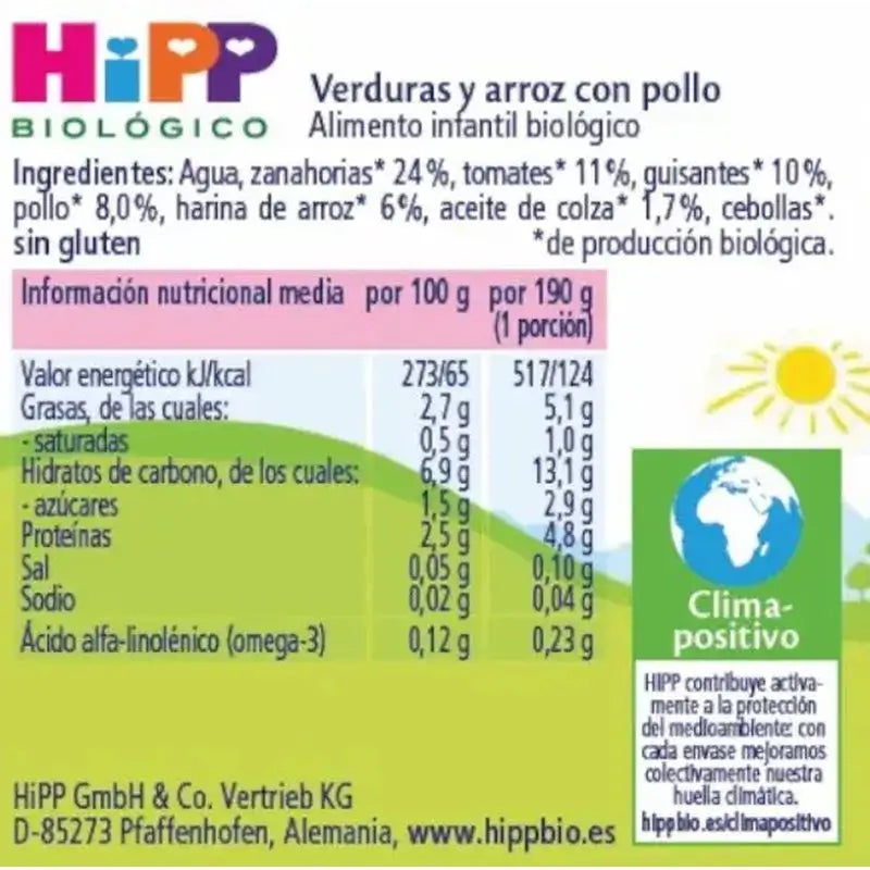 Hipp Bio Tarrito De Verduras Y Arroz Con Pollo, 190 G