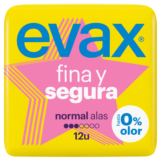 Evax Fina Y Segura Compresas Normal Con Alas , 12 unidades