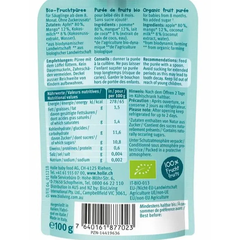 Holle Smoothie Croco Coco Manzana-Coco-Mango 8Meses 100