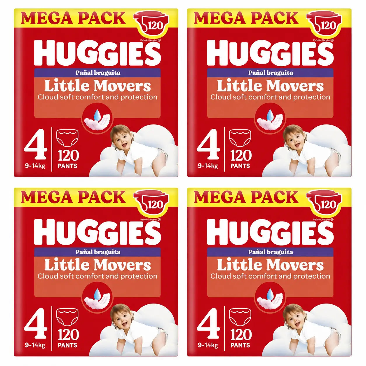Huggies Little Movers Talla 4 (9-14 Kg) Pañal Braguita Para Bebé Disney , 120 unidades, pack 4