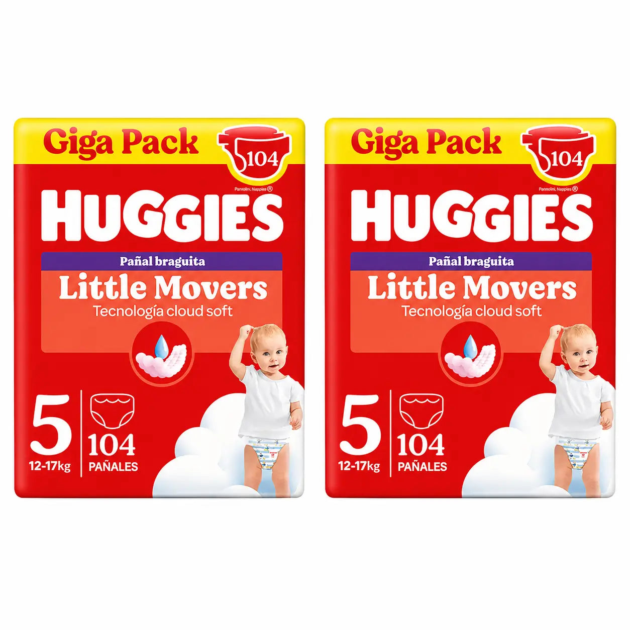 Huggies Little Movers Talla 5 (12-17 Kg) Pañal Braguita Para Bebé Disney , 104 unidades, pack 2