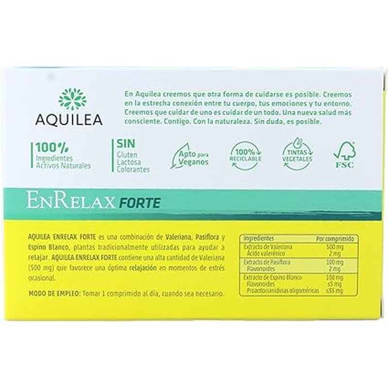 Aquilea Enrelax Forte 500 mg Valeriana + Espino Blanco + Pasiflora, 30 comprimidos