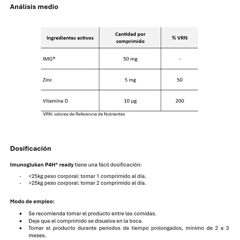 Imunoglukan Ph4 Ready Con Zinc Y Vitamina A, 30 comprimidos