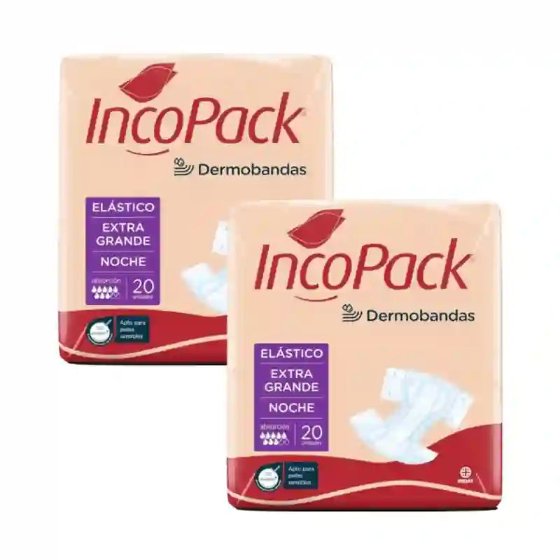 Incopack Absorbente Elástico Noche Talla Extra Grande , Pack 2, 160 Unidades.