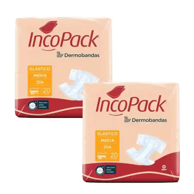 Incopack Absorbente Elástico Talla Mediana Día , Pack 2, 160 Unidades.