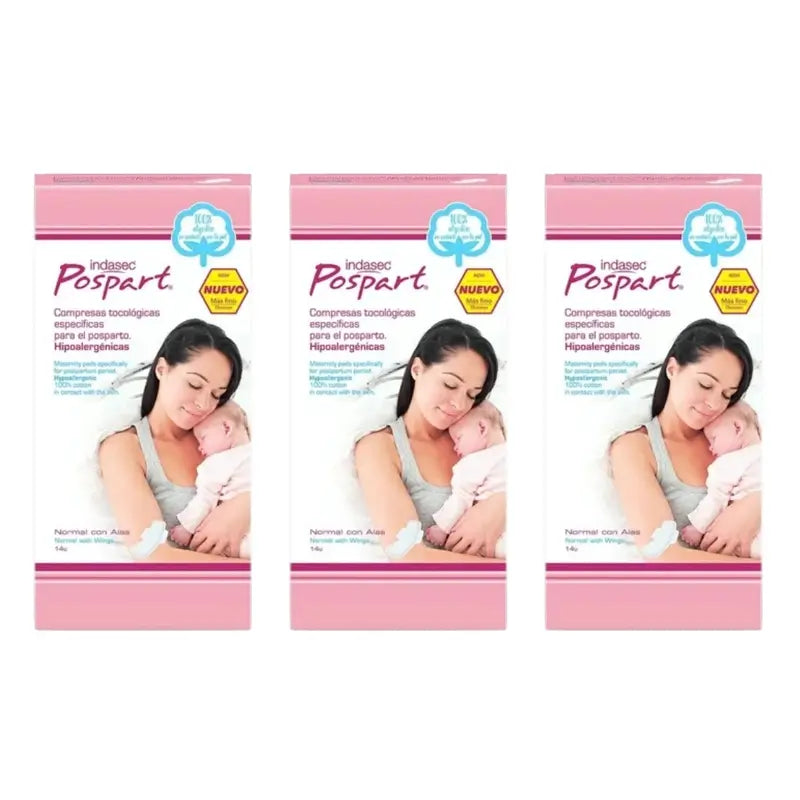 Indasec Pospart Compresa Normal Con Alas , 3 x 14 unidades