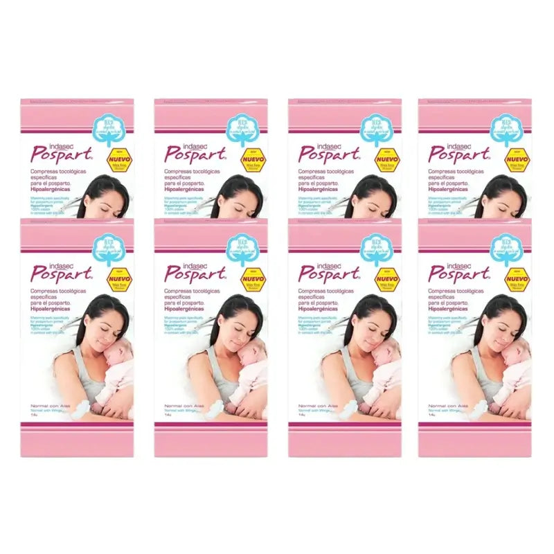 Indasec Pospart Compresa Normal Con Alas , 8 x 14 unidades