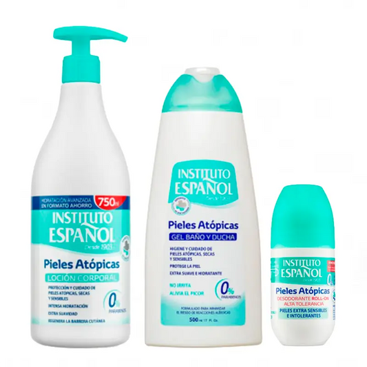 Instituto Español Set Gel pieles atopicas 500ml + loción pieles atópicas 750 ml + Desodorante Roll On 75ml