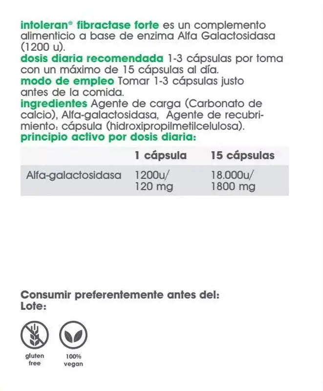 Intoleran Complemento Alimenticio Fibractase Forte , 36 cápsulas