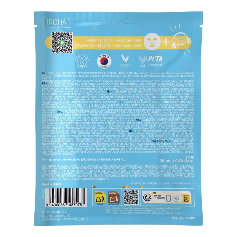 Iroha Nature Mascarilla Facial Jet Lag Recovery Energizante Y Anti-Fatiga , 1 unidad