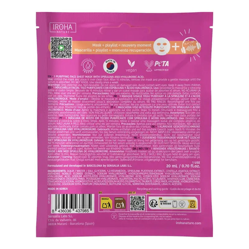 Iroha Nature Mascarilla Facial Post Workout Purificante Y Calmante , 1 unidad