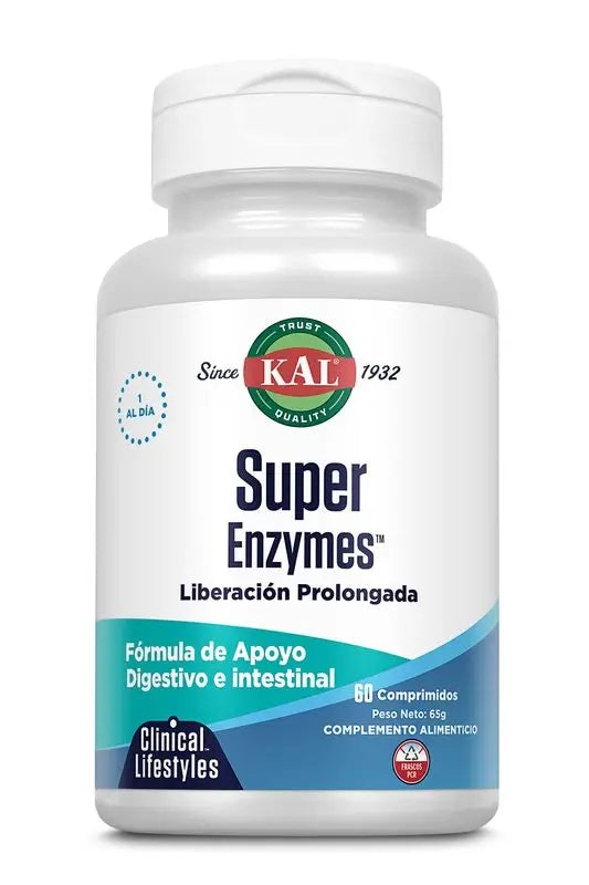 Kal Super Enzymes 60 Comp Accion Prolongada, 60 Comprimidos