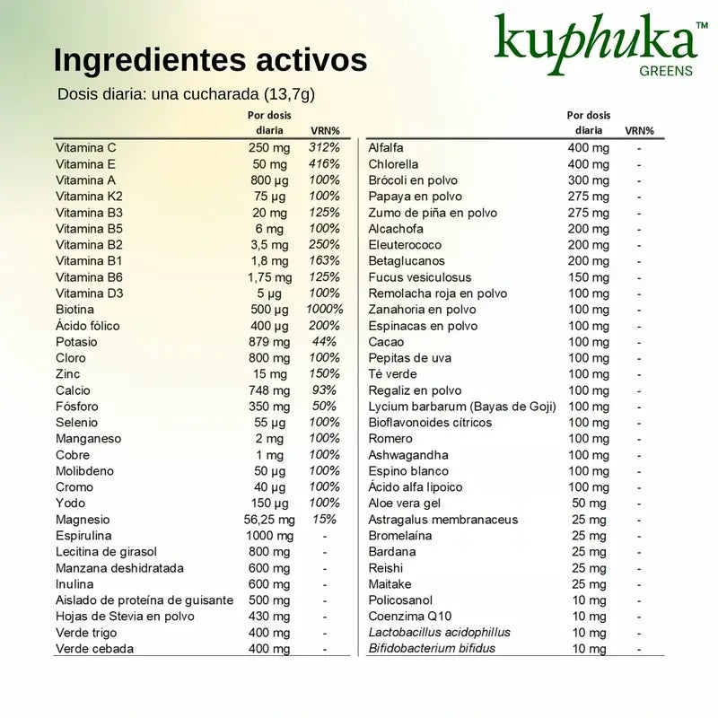 Kuphuka Greens Suplemento Nutricional 100% Natural Y Holistico Manzana Y Vainilla, 411 gr