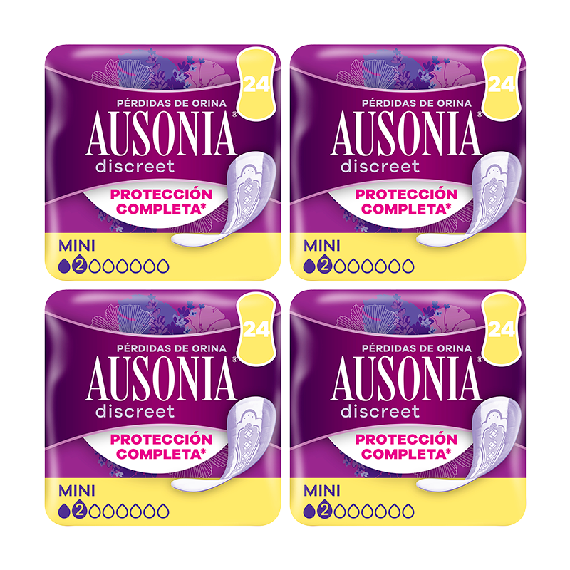 Ausonia Pack Discreet Compresas Para Pérdidas De Orina Para Mujer Mini, 4 x 24 Unidades
