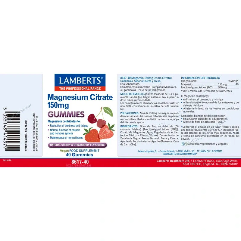 Lamberts Citrato De Magnesio , 40 gummies