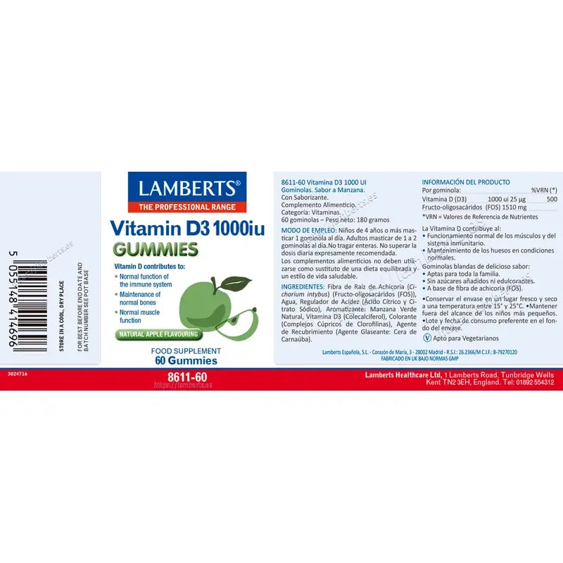 Lamberts Vitamina D3 1000 Ui , 60 gummies