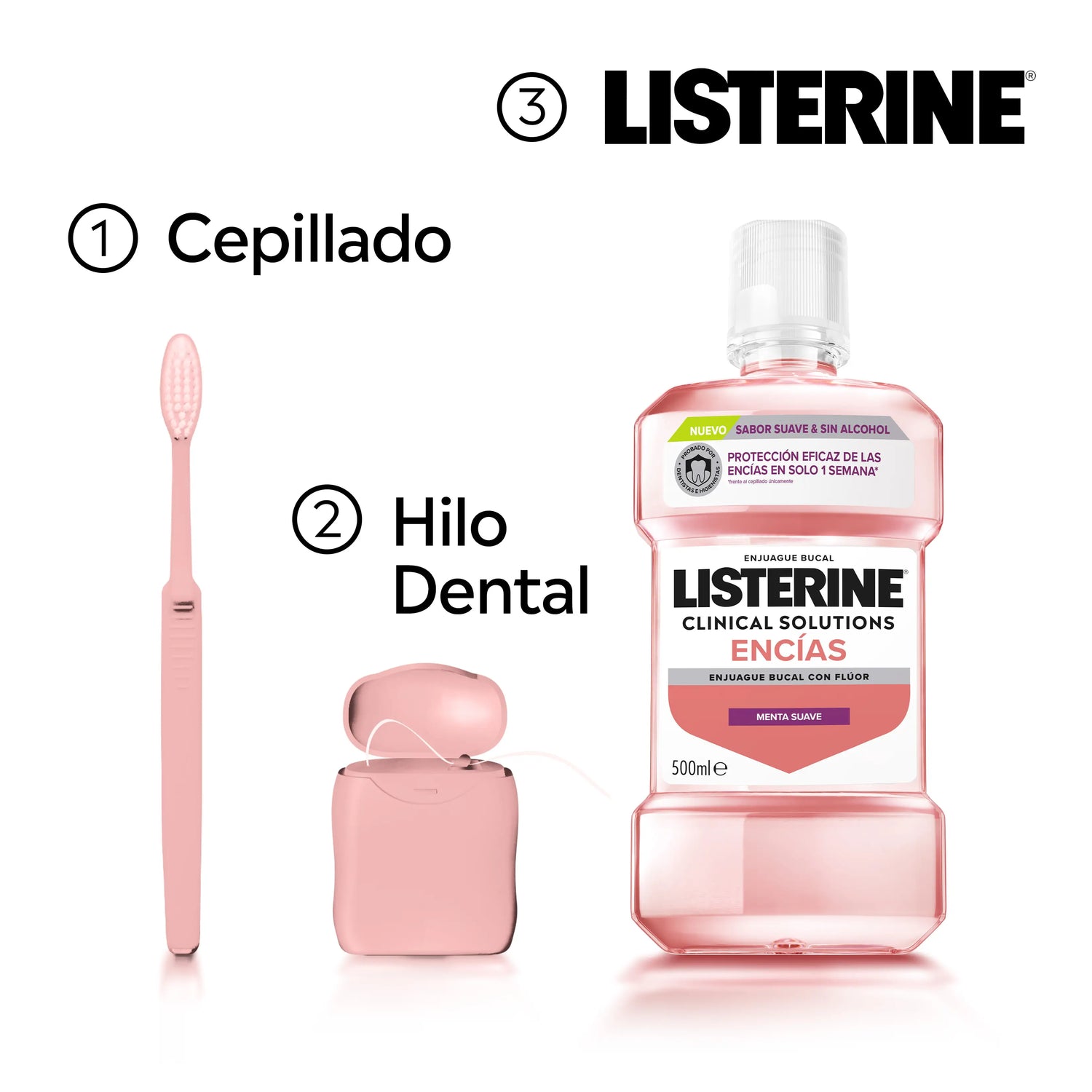 Listerine Clinical Solutions Encías Sabor Suave, 500 ml