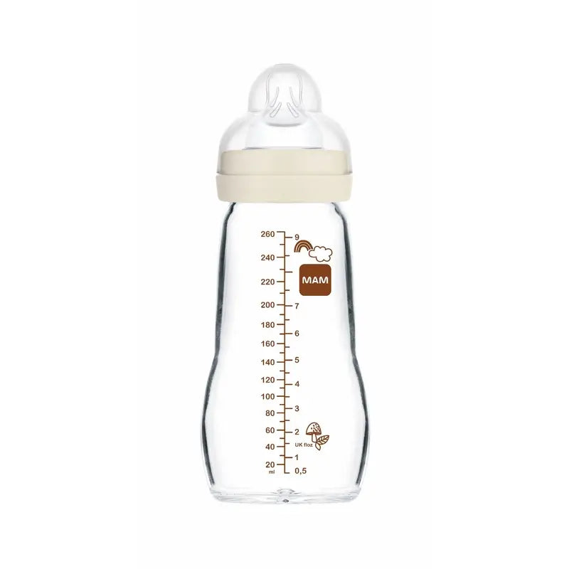 Mam Baby Biberón Cristal Feel Good Neutro Mate, 260Ml