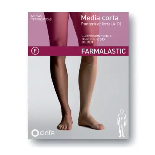Farmalastic Media Corta Compresión Fuerte Puntera Abierta Beige, Talla XL, Unidad
