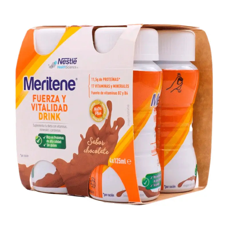 Meritene Fuerza y Vitalidad Drink Batido Sabor Chocolate, 4X125 ml