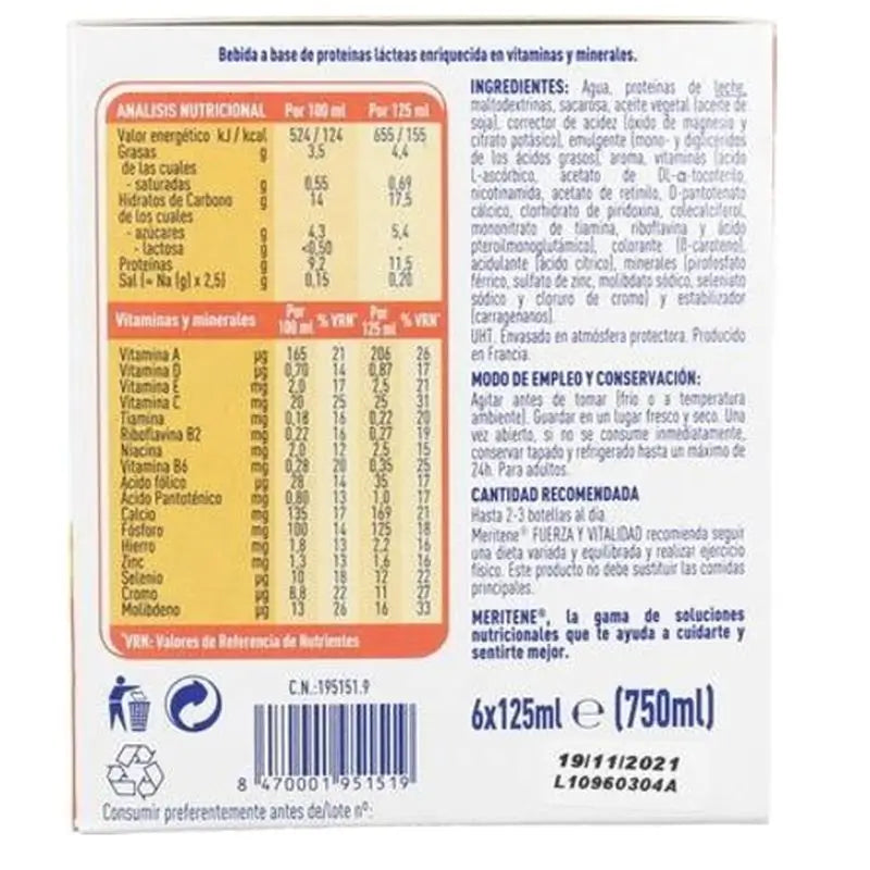Meritene Fuerza Y Vitalidad Drink Sabor Vainilla, 2x6 125 Ml