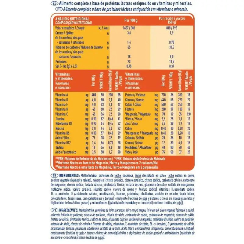 Meritene Fuerza Y Vitalidad Batido Sabor Neutro 7X2 sobres, 50 Gr