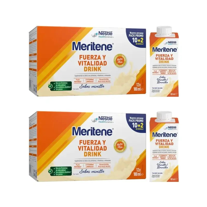 Meritene Fuerza Y Vitalidad Drink Vainilla, 12X180 Ml, Pack De 2