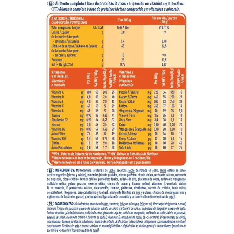Meritene Fuerza y Vitalidad Batido Sabor Neutro, 7 sobres x 50 gr