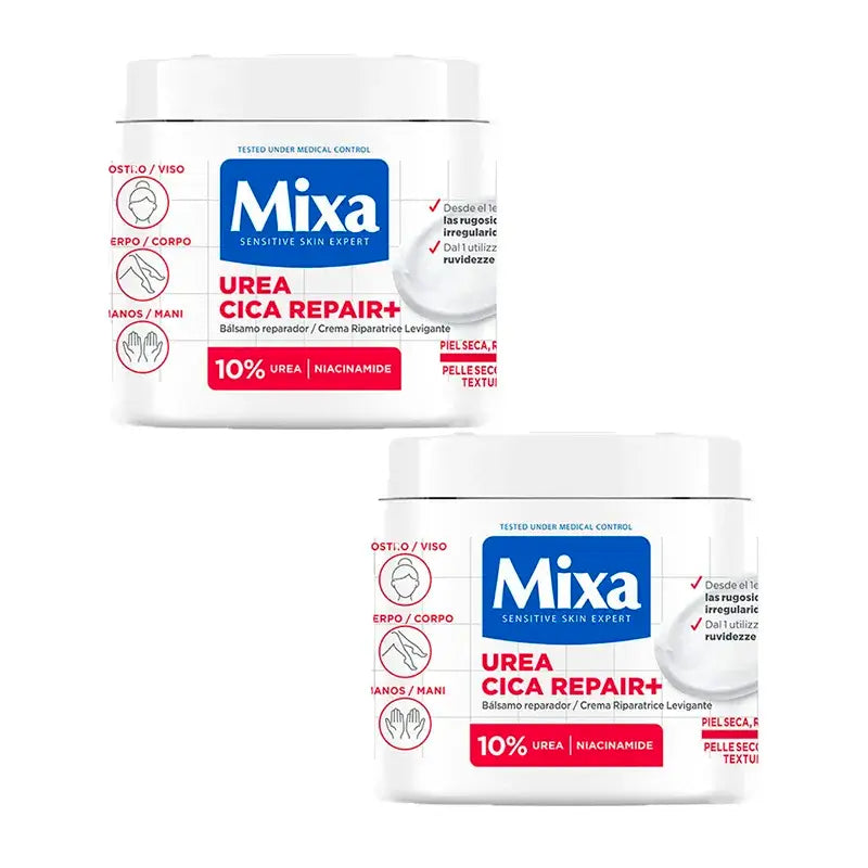 Mixa Duplo Bálsamo Repador Urea Cica Repair+ Para Piel Seca, Rugosa E Irregular 2 x 400Ml