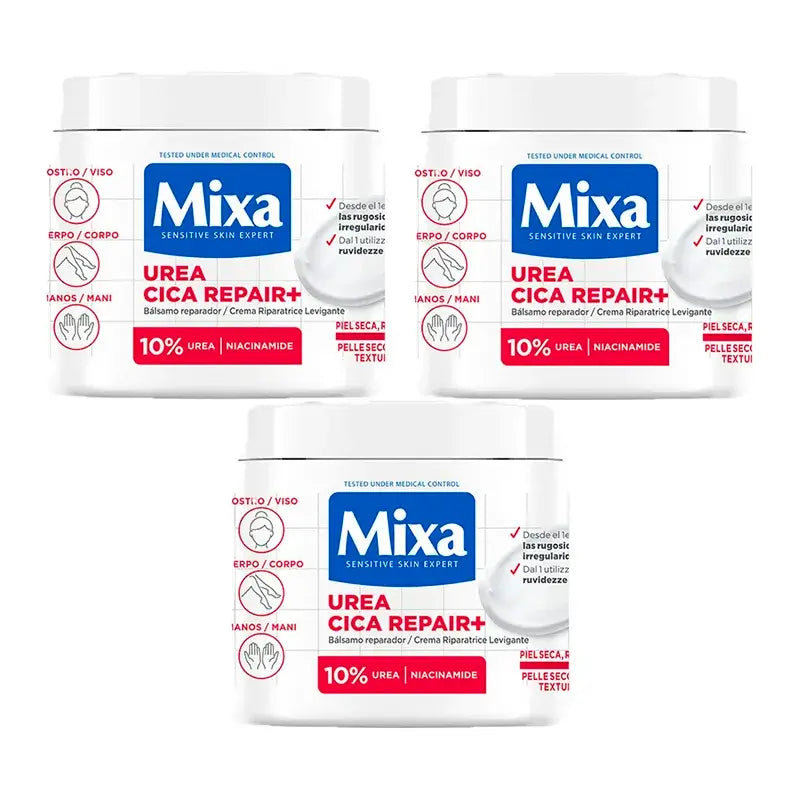 Mixa Triplo Bálsamo Repador Urea Cica Repair+ Para Piel Seca, Rugosa E Irregular 3 x 400Ml