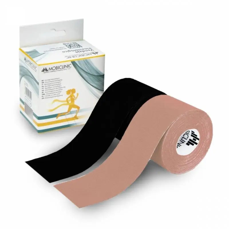 Mobiclinic Pack De 2 Kinesiotape Negro Y Beige Impermeable Venda Neuromuscular, 5Mx5Cm