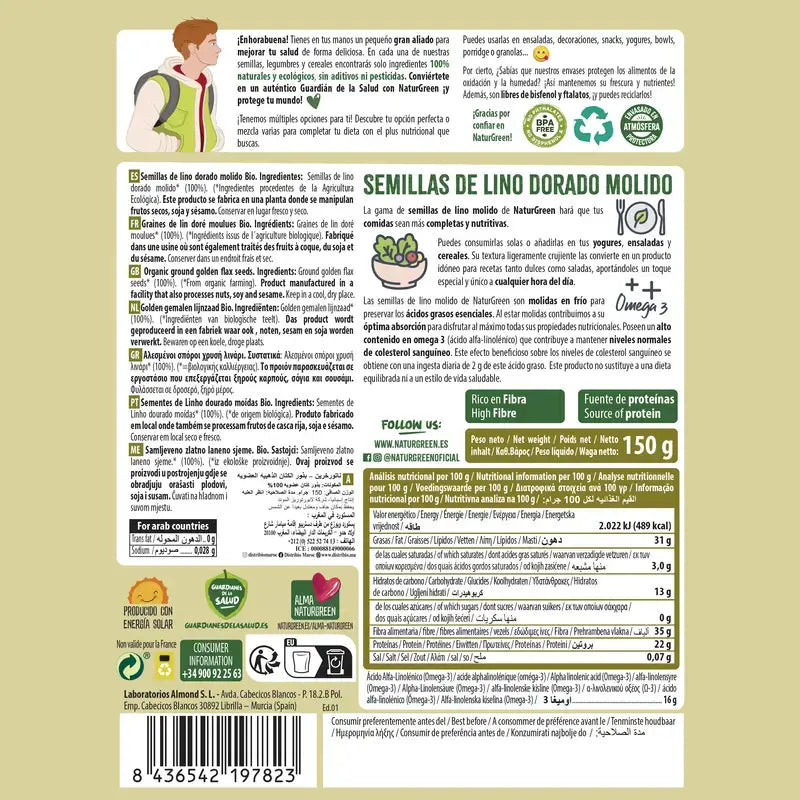 NaturGreen Semillas de lino dorado molido Bio 150 g