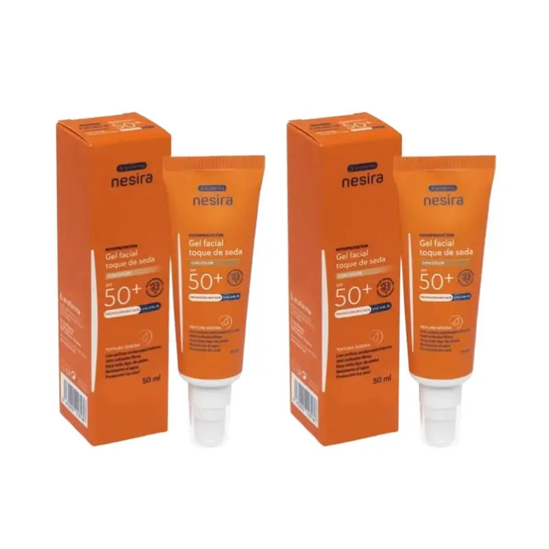 Nesira Gel Facial Toque Seda Spf50+ Con Color , Pack 2 x 50 ml