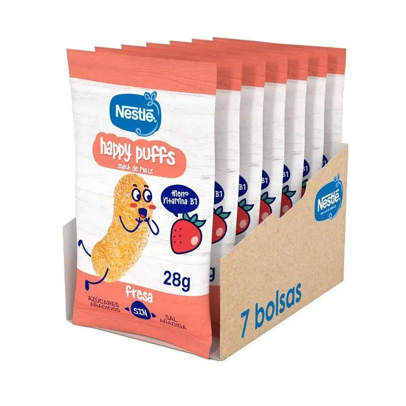 NESTLÉ Pack Healthy Snacking Happy Puffs Maíz Fresa , 28g x 7 unidades