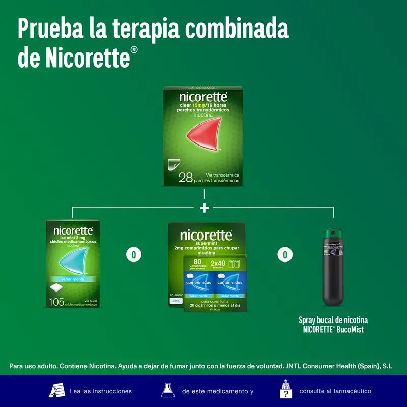Nicorette Clear 15 mg/16 h, 28 Parches Transdérmicos