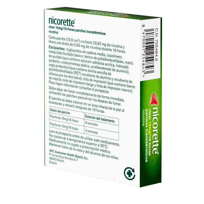 Nicorette Clear 15 mg/16 Horas, 14 Parches Transdérmicos