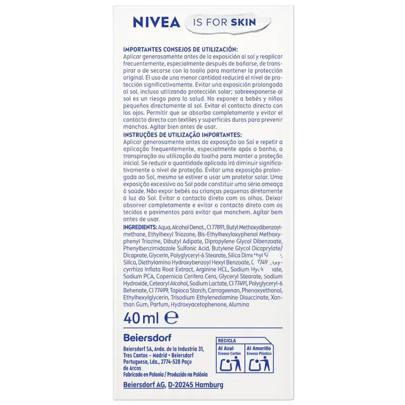 Nivea Sun Fluido Facial Diario Ultra Ligero Tono Medio Spf50+ 40Ml