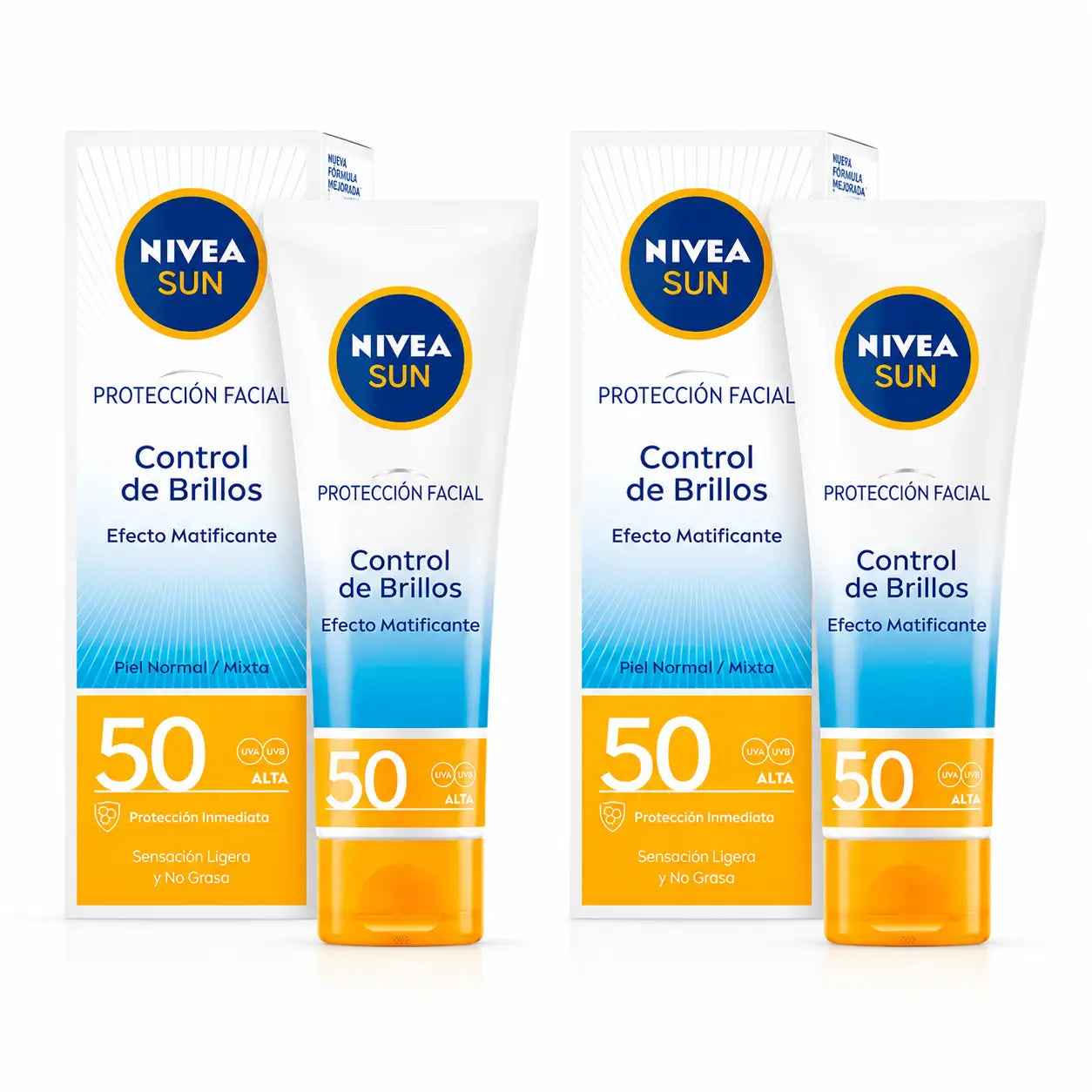 NIVEA Sun SPF50 Crema Solar Facial Uv Control de Brillos, 50 ml, pack 2