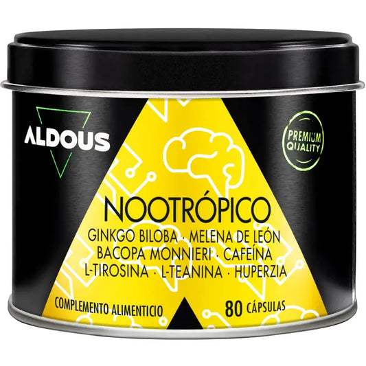 Aldous Labs Nootrópico con Ginkgo Biloba, Melena de León, Cafeína, Bacopa, Tirosina, Teanina y Huperzina A