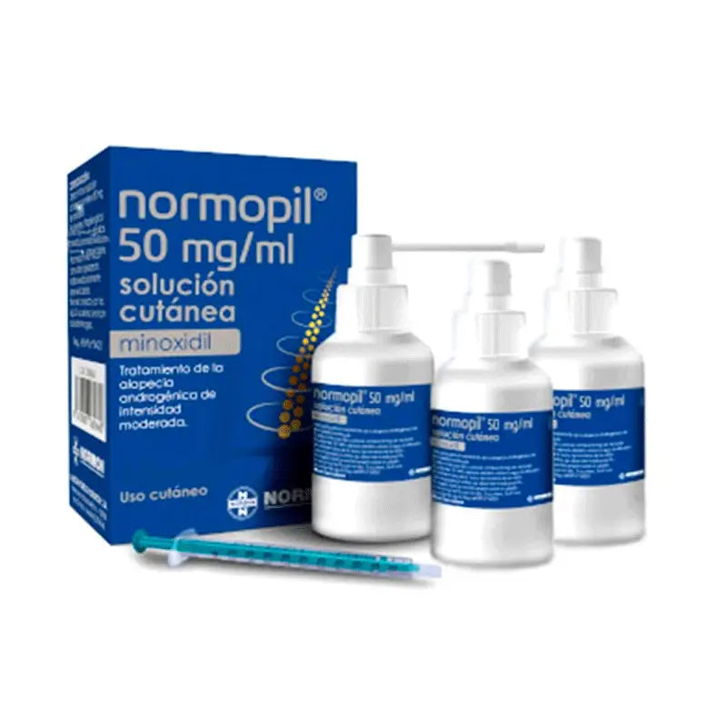 Minoxidil solución Cutánea, 3 Frascos 90 ml - Normopil 50 mg/ml