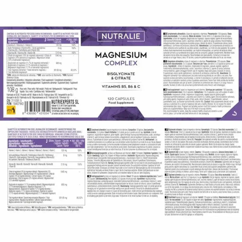 Nutralie Magnesio Complex Con Bisglicinato Y Citrato , 120 cápsulas