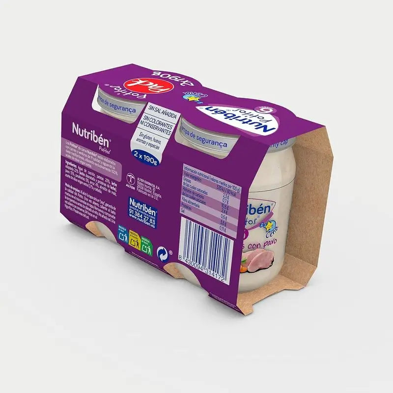 Nutribén Pack Potito Cena Verduritas con Pavo, 2X190 gr