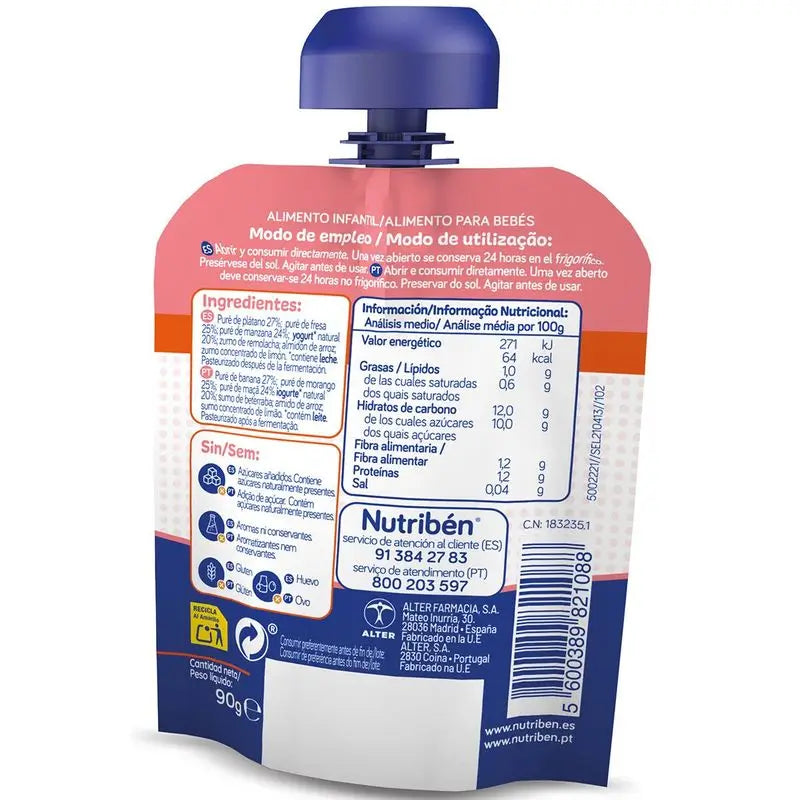 Nutriben Fruta&Go Plátano Fresa Yogurt 90 gr
