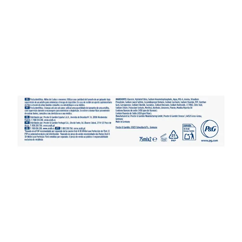 Oral-B 3D White Advanced Perfection Pasta Dentífrica , 2x75 ml