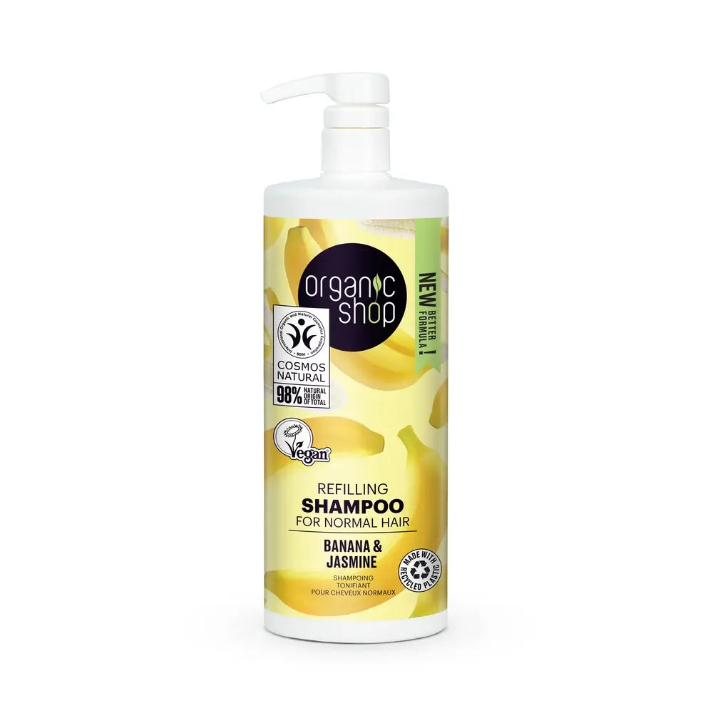 Organic Shop Champú Rellenador Para Cabello Normal Plátano Y Jazmín, 1000 Ml