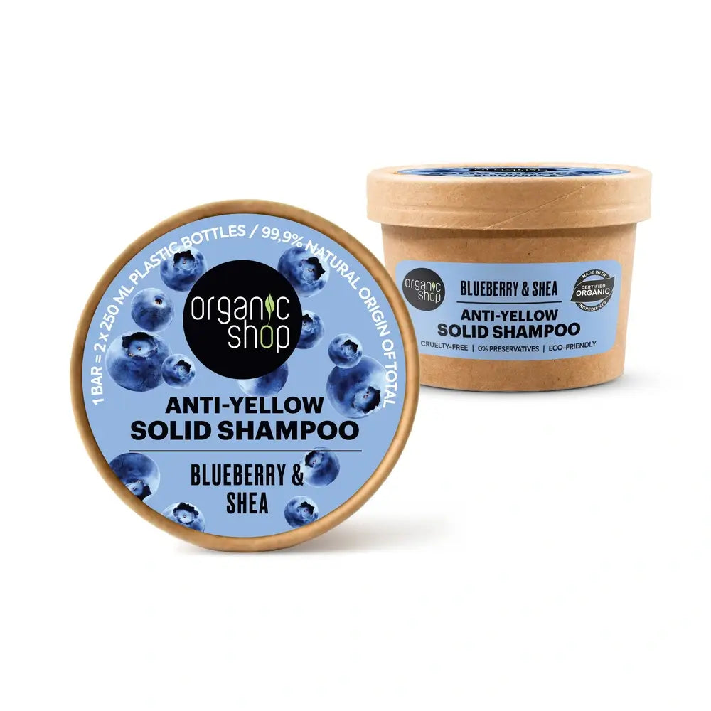 Organic Shop Champú Sólido Antiamarillo Arándano Azul Y Karité, 60 G