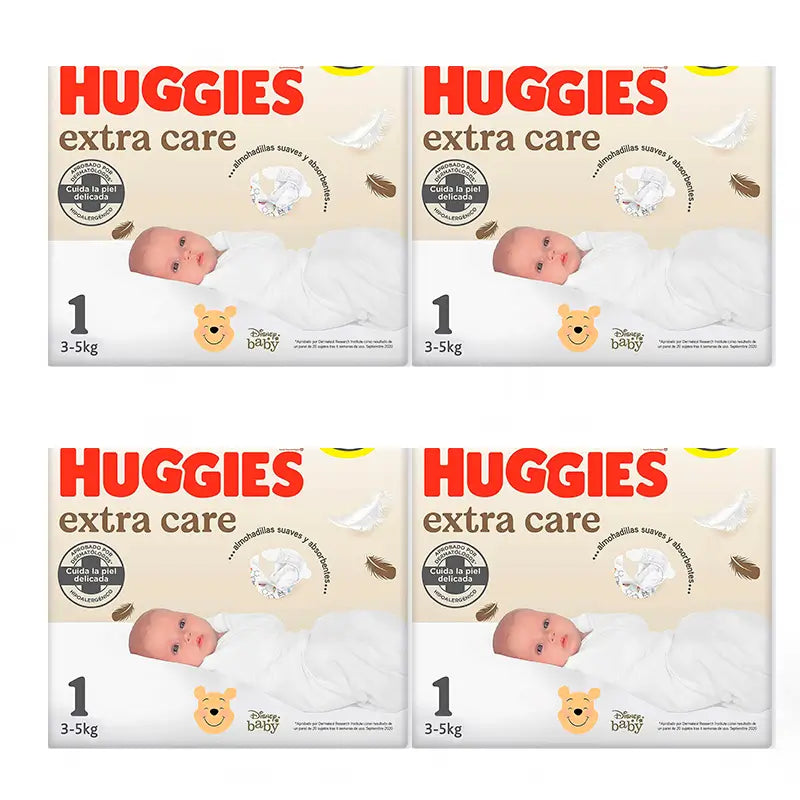 Huggies Pañal Extra Care Talla 1 (3-5Kg), Pack 4 X 112 Unidades