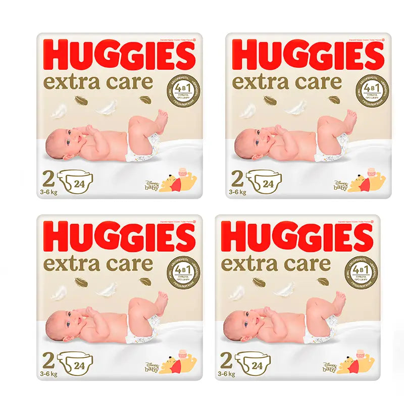 Huggies Pañal Extra Care Talla 2 (4-6Kg), Pack 4 X 96 Unidades